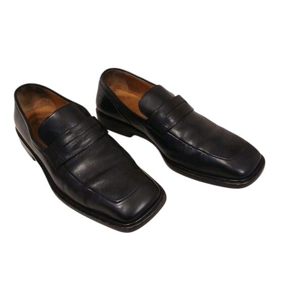 $1200 Louis Vuitton Leather Penny Loafers Shoes Mens US 8 Black Square Toe - Picture 6 of 16